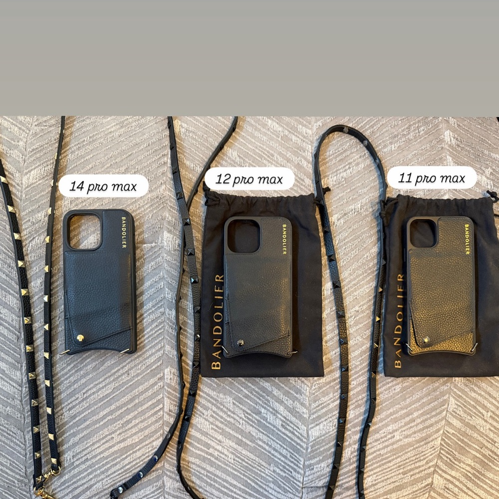 Bandolier Black Leather Phone Case with Gold Accents